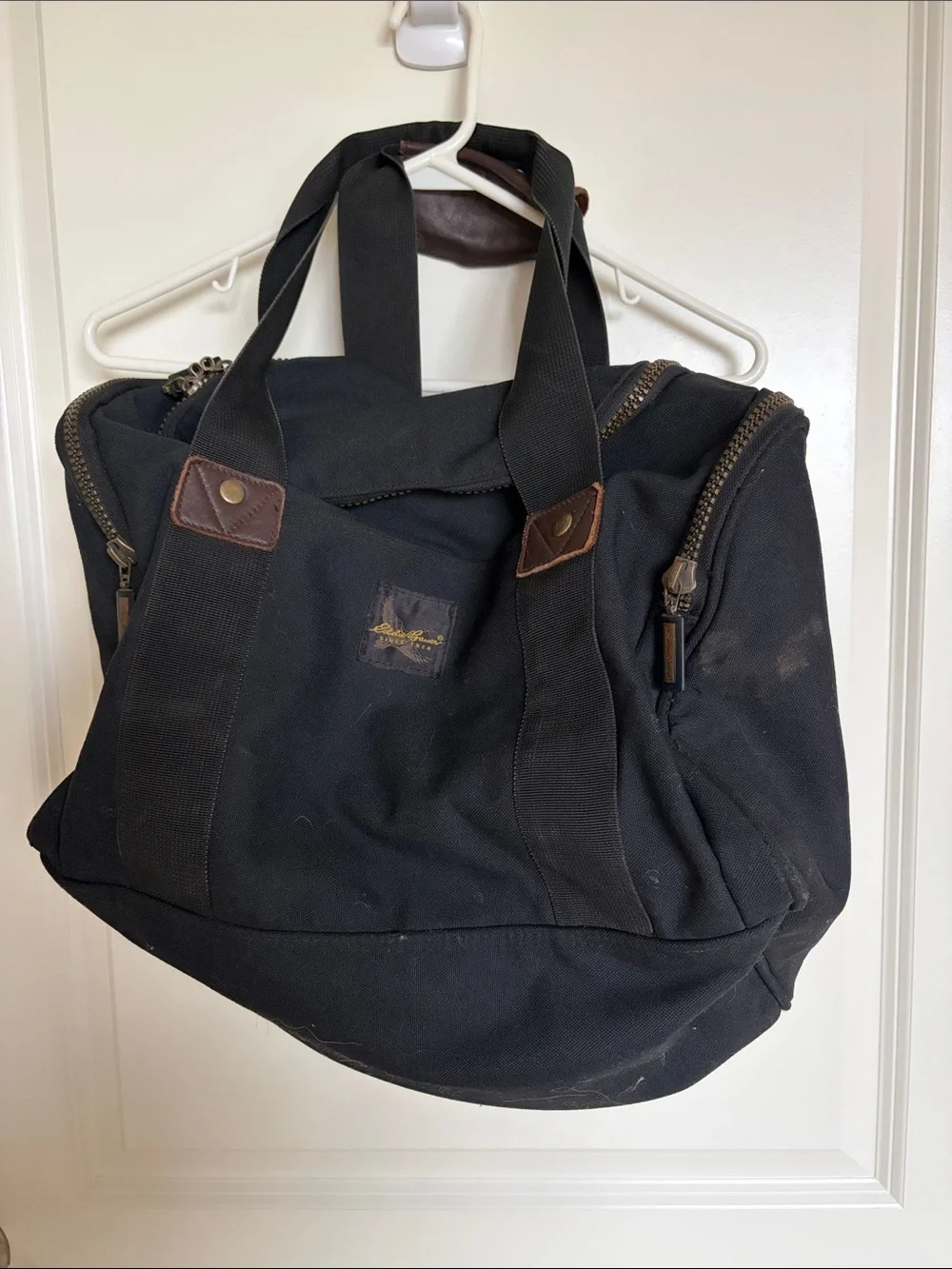 Eddie Bauer Black Canvas Duffel Bag with Brown Trim